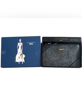 PAUL COSTELLOE Genuine Leather Double Top Zipper Wristlet